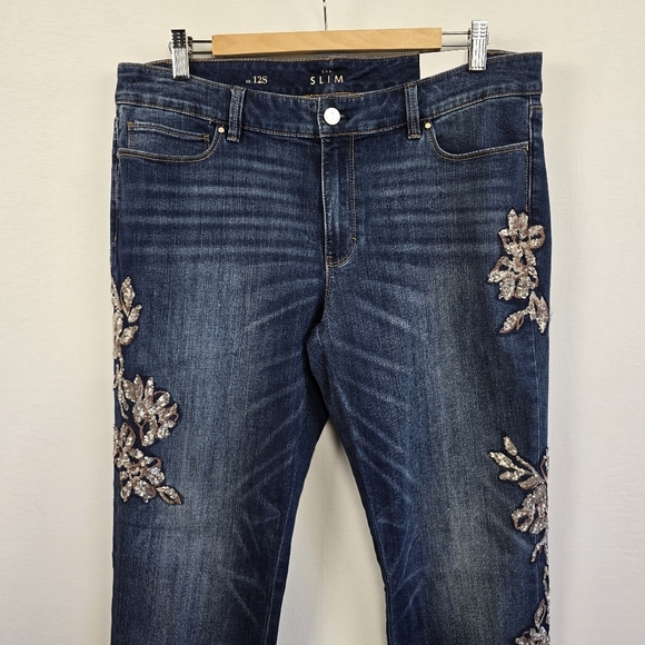 WHBM Sequin Lace Jeans The Slim Size 12S NWT - Picture 4 of 16